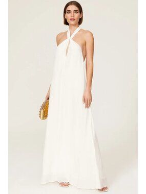 Rixo Jordyn Halter Gown White Low Back Viscose Size S